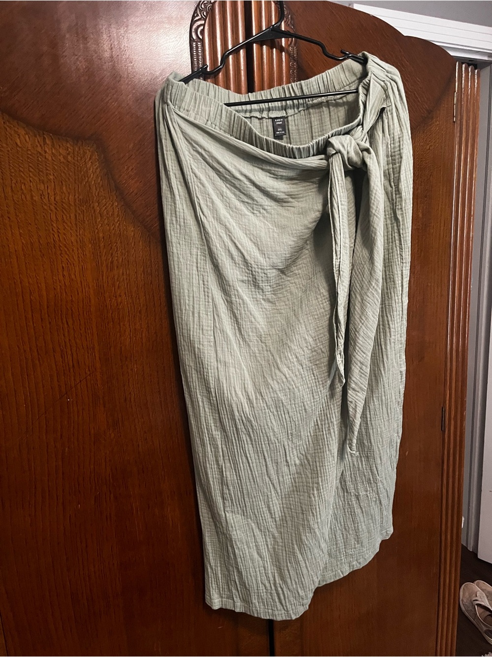 SHEIN Light Sage Wrap Tie Midi Skirt